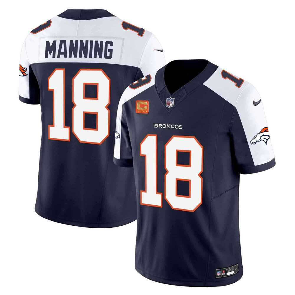 Men & Women & Youth Denver Broncos #18 Peyton Manning Navy 2024 F.U.S.E. With 4-Star C Patch Vapor Limited Stitched Jersey